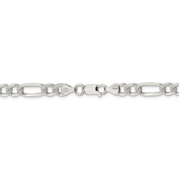 Men s 7mm, Sterling Silver, Pave Flat Figaro Chain Necklace Supply