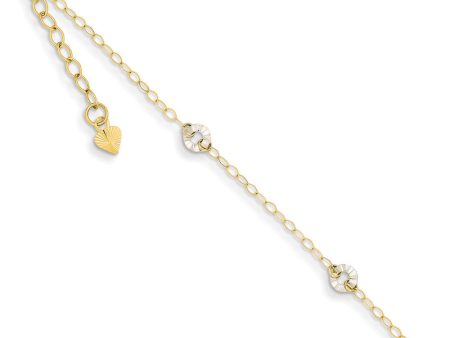 14k Two-Tone Gold Adjustable Oval Chain and Wavy Circle Anklet, 9 Inch Supply