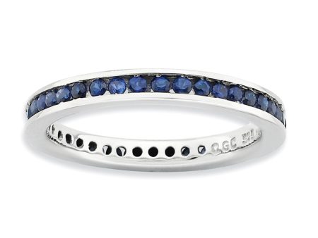 2.5mm Sterling Silver Stackable Created Sapphire Channel Eternity Band For Sale