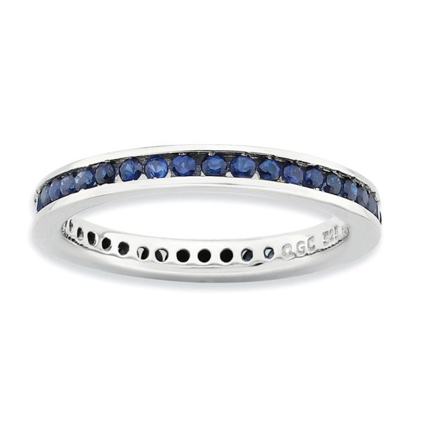 2.5mm Sterling Silver Stackable Created Sapphire Channel Eternity Band For Sale