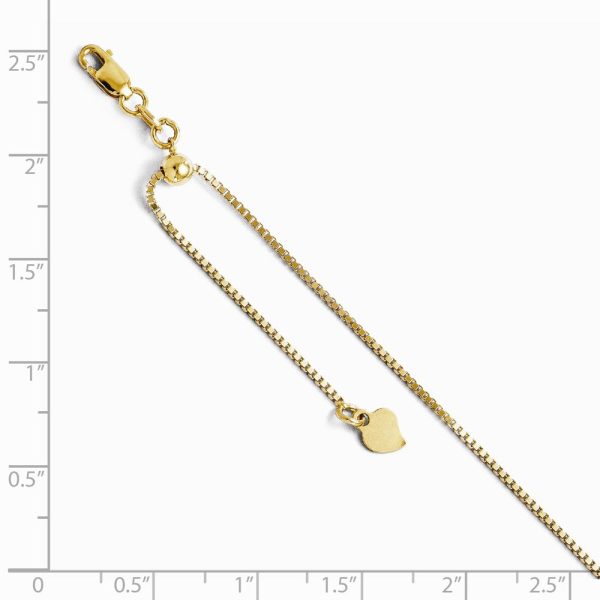 14k Yellow Gold 1mm Adjustable Box Chain Anklet, 11 Inch Cheap